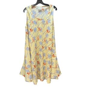 Rima's Yellow Flamingo Palm Print Sleeveless Dress Women's One Size Vintage 90s